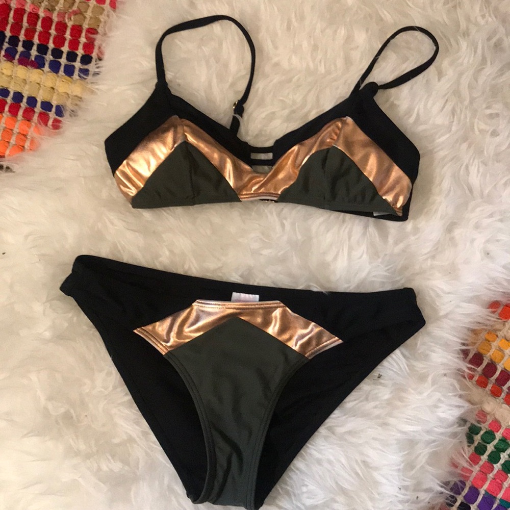 Black green and copper bikini